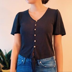Black button crop top